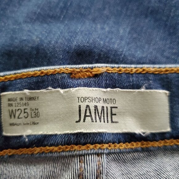 TOP Shop Moto Jamie Medium Wash Stretch High Rise Skinny Leg Denim Jeans Size 25 - Picture 6 of 9